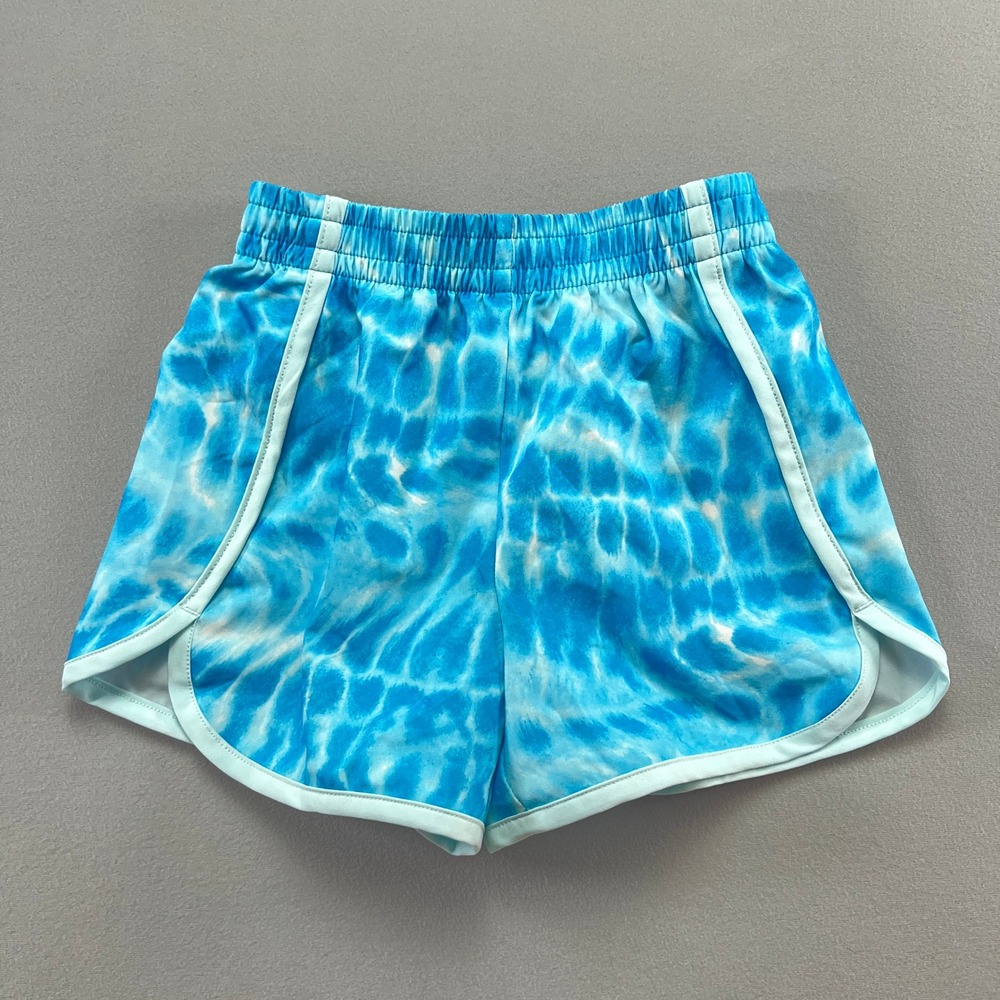 Lands End Active Short Girls XS 4-5 Blue Water Tie Dye Elastic Waist Dolphin Hem